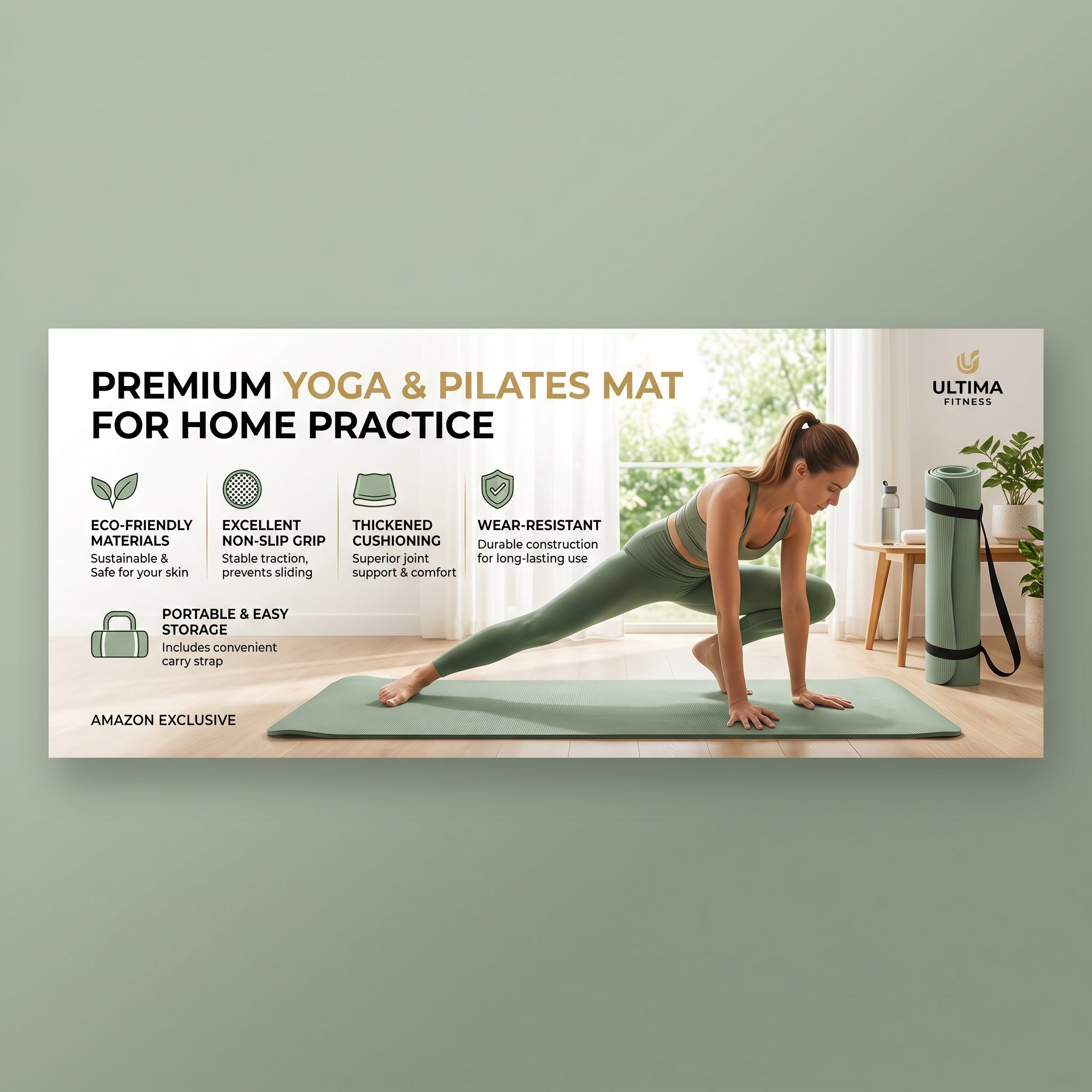 Non-Slip Yoga Mat, Thick Exercise Mat for Yoga, Pilates & Home Workout
